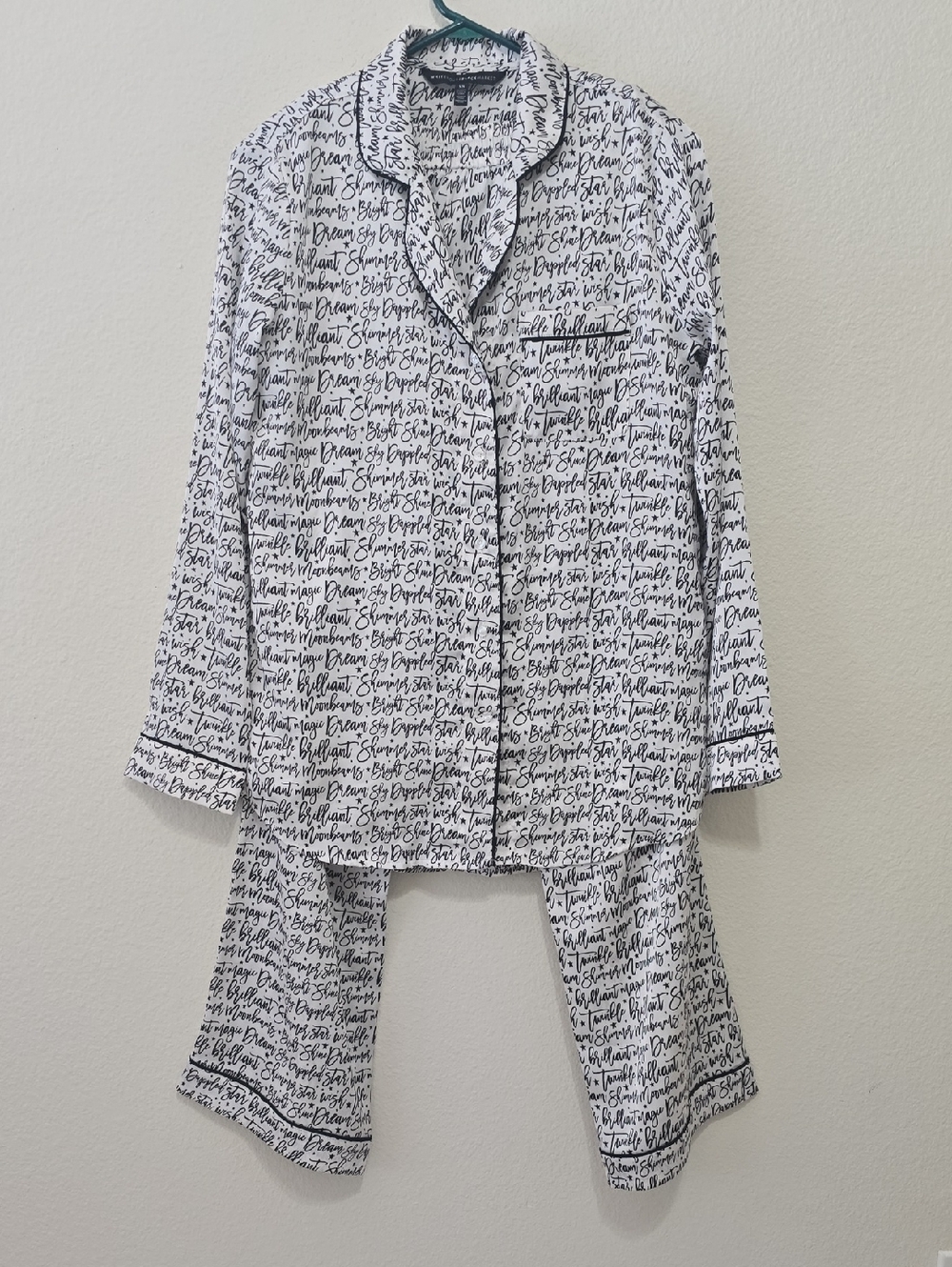 White House Black Market Black Script Print Blouse on White XS